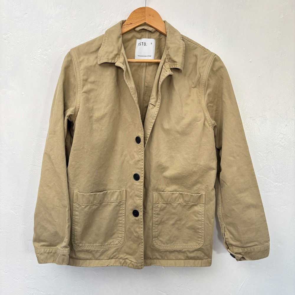 ISTO Portugal Workwear Chore Coat Jacket Small Beige Button Front Organic Cotton